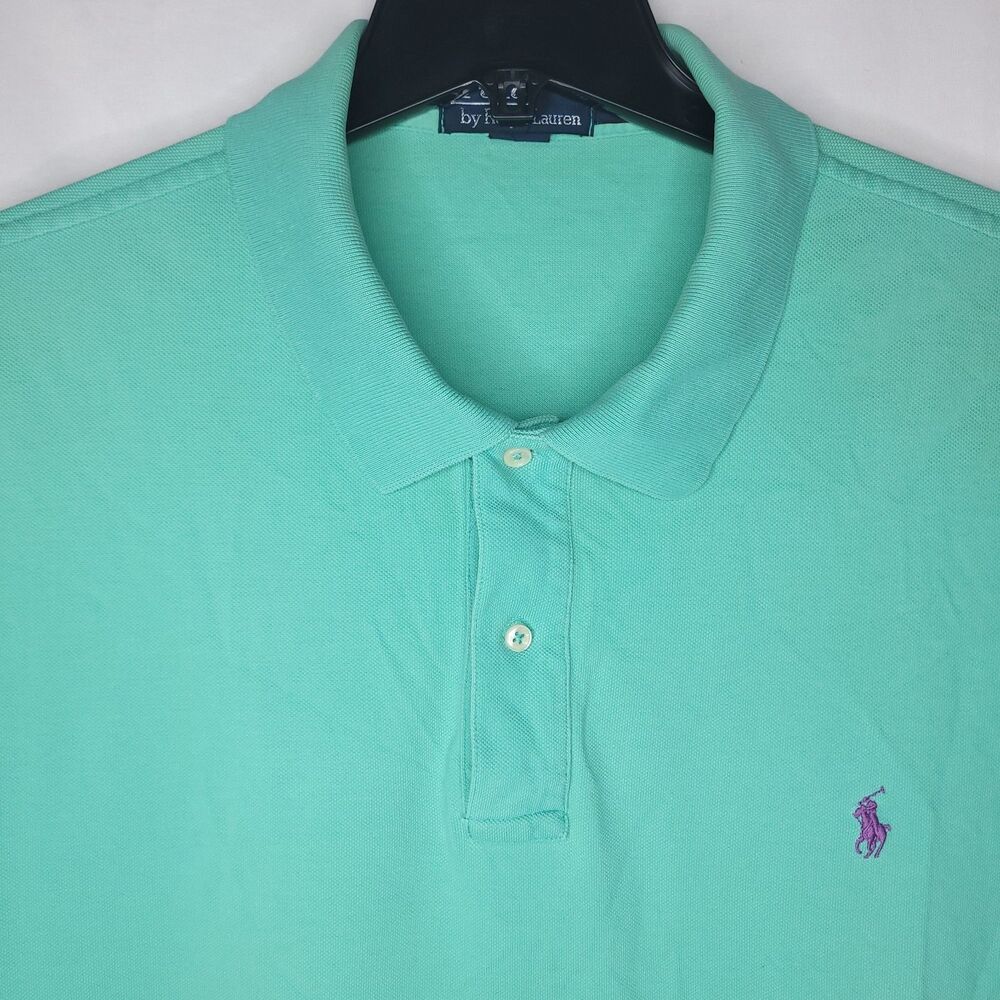 Ralph Lauren Polo Shirt Mens 2XLT Mint Green Purple Pony Short Sleeve